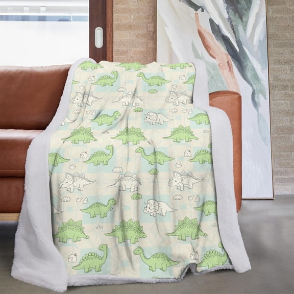 Cute Dinosaur Cartoon Pattern Soft Sherpa Fleece Throw Blanket, Warm Cozy Plush Blanket for Sofa Bed Couch, All Season, 60"x80"