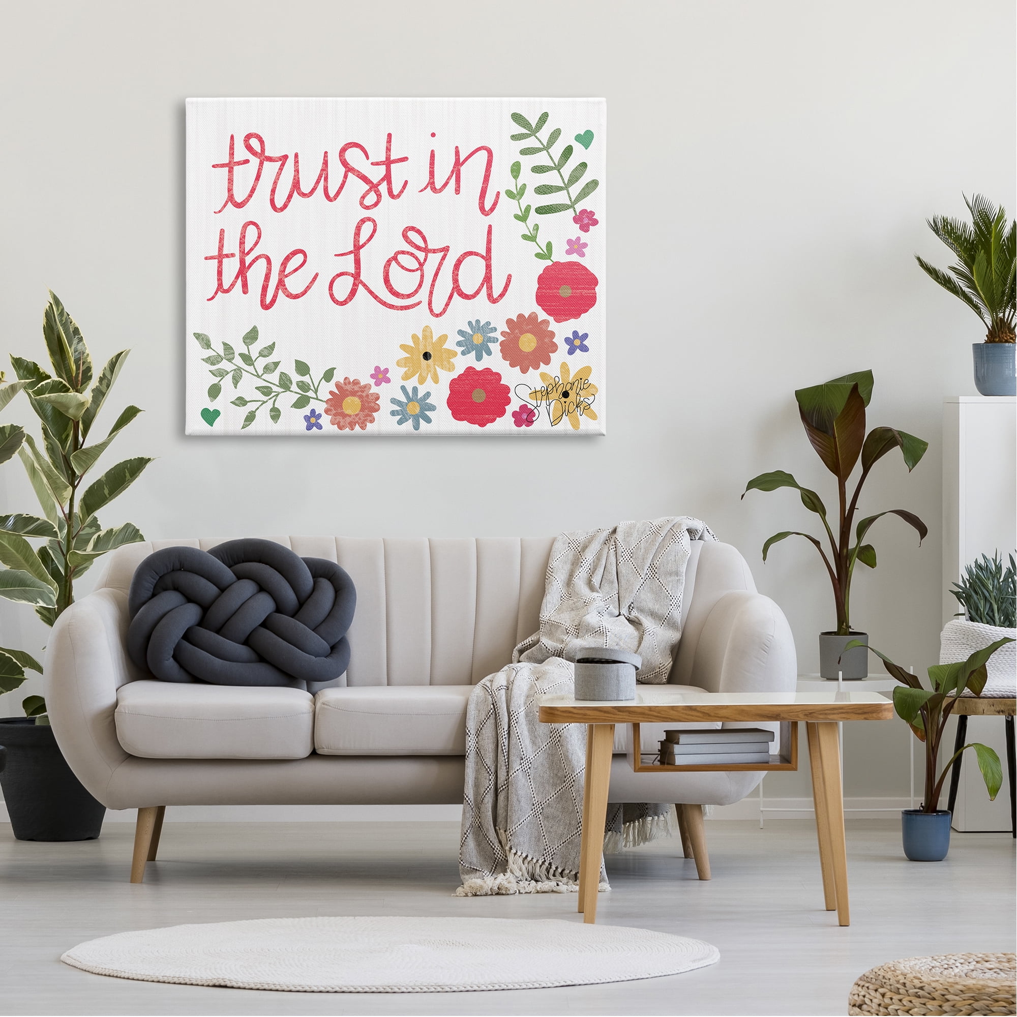 Stupell Industries Trust The Lord Religious Calligraphy Cute Florals , 48 x 36, Design by Stephanie Dicks