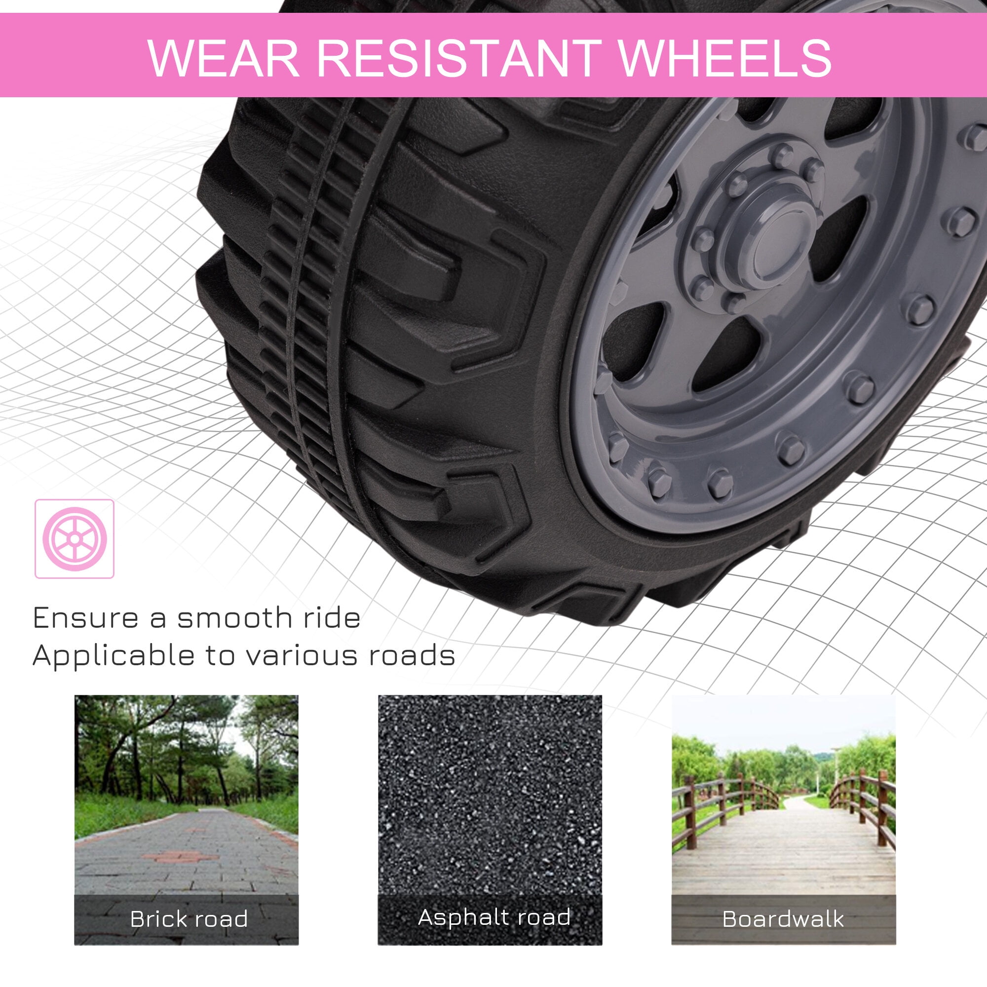 Bikes Aosom ATV Four Wheeler Ride on Car, Motorized Quad, 6V Battery Powered Electric Quad with Songs for 18-36 Months, Pink, Riding Toys