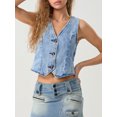 thumbnail image 6 of Rdhnmea Women's Tank Tops Sleeveless V Neck Button Up Denim Vest Tops, 6 of 9