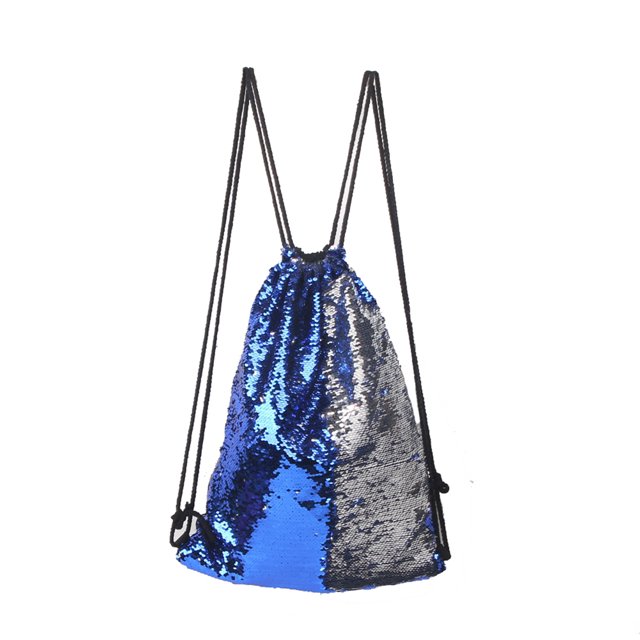 MasteelfCA Stylish Sequin Drawstring Bag Backpack Sports Dance Bag Pouch (Navy Blue Sivler)