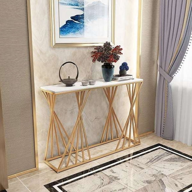 Writings on the Wall Table Console - Style 4, Métal et Pierre, pour Salon, Chambre, Bureau, Ronde