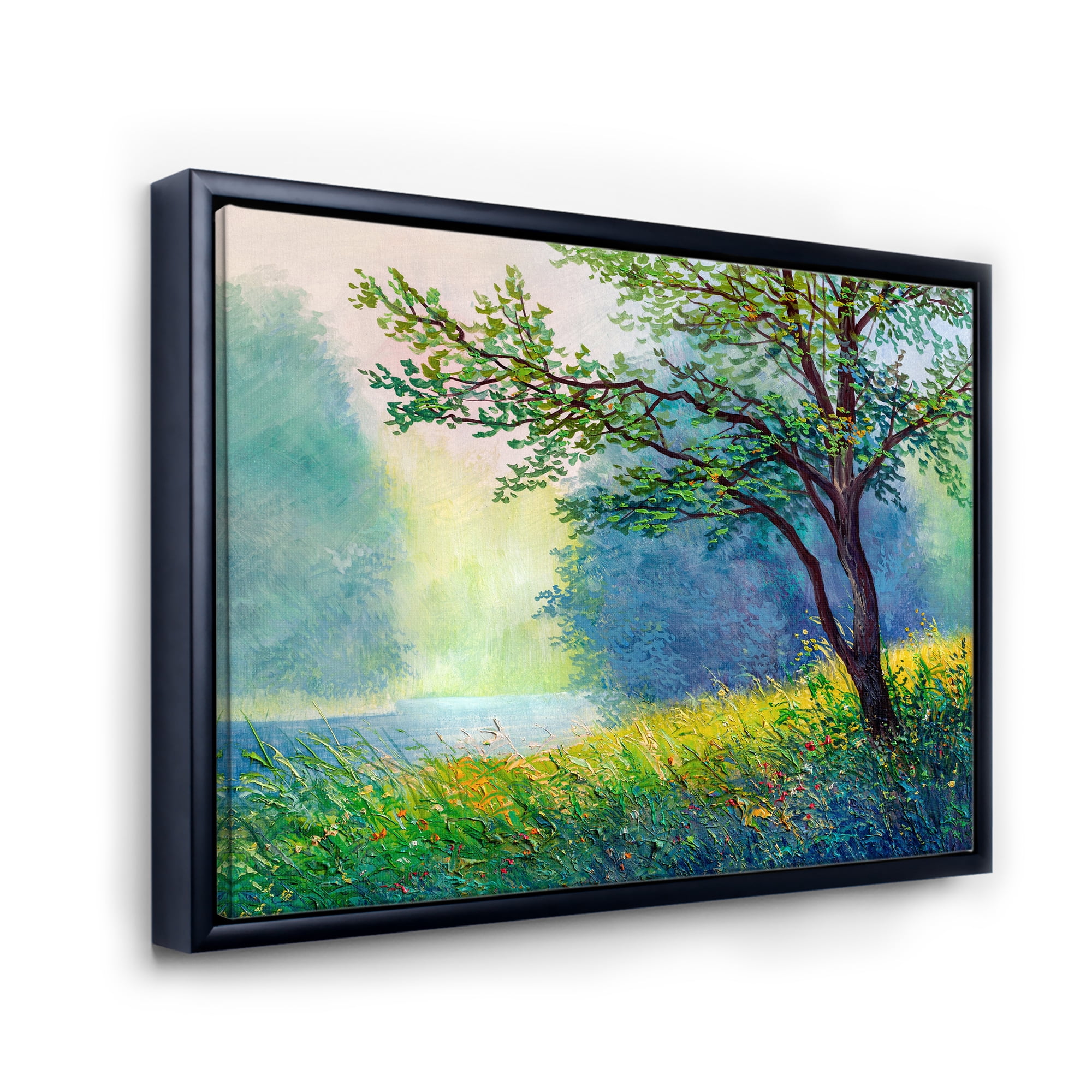 Designart 'Summer Forest With Waterfall and River ' Traditional Framed Canvas Wall Art Print