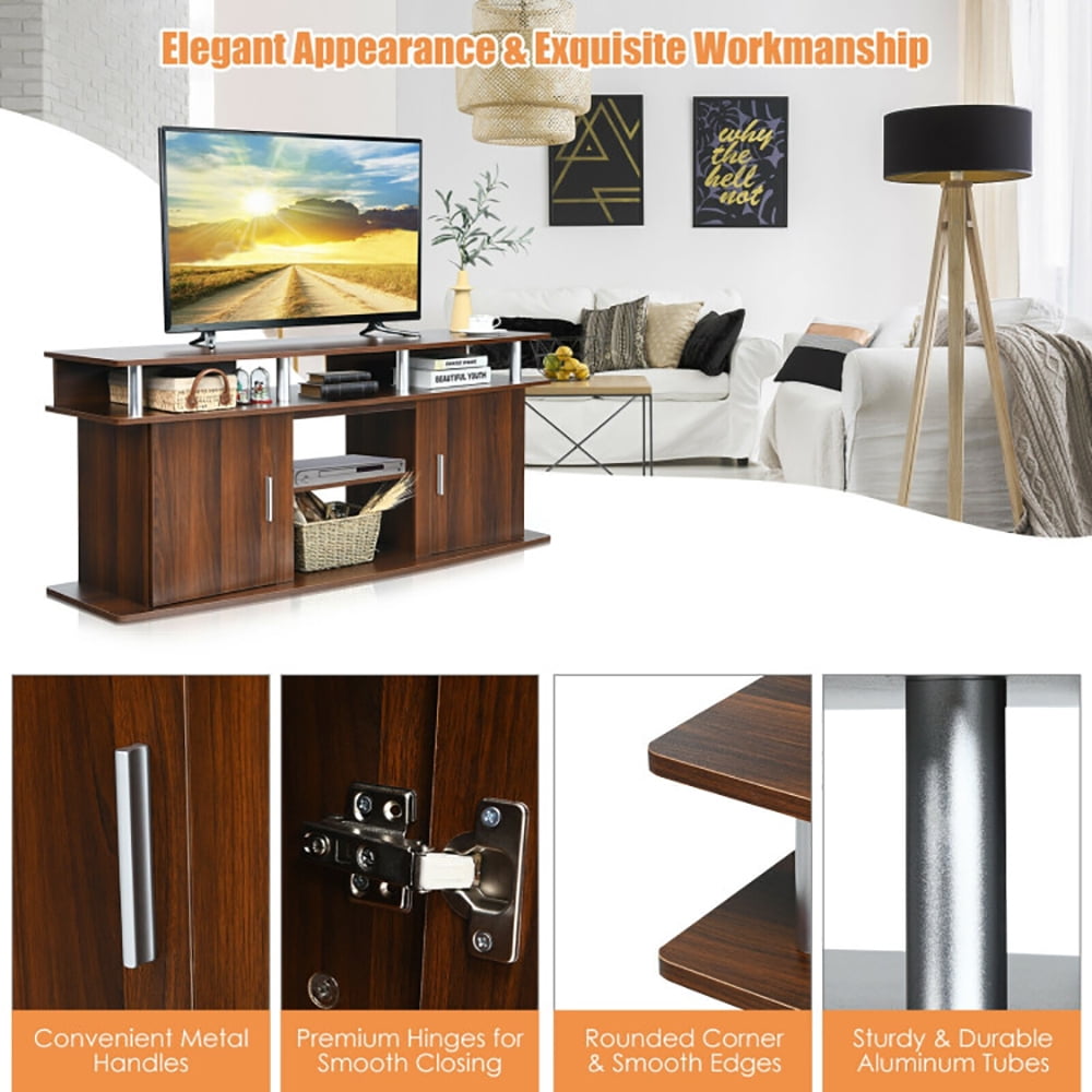 Finihen TV Stand, TV Cabinet, 63 Inch TV Entertainment Console Center with 2 Cabinets, Media Entertainment Center with Storage, for Living Room, Bedroom, Walnut