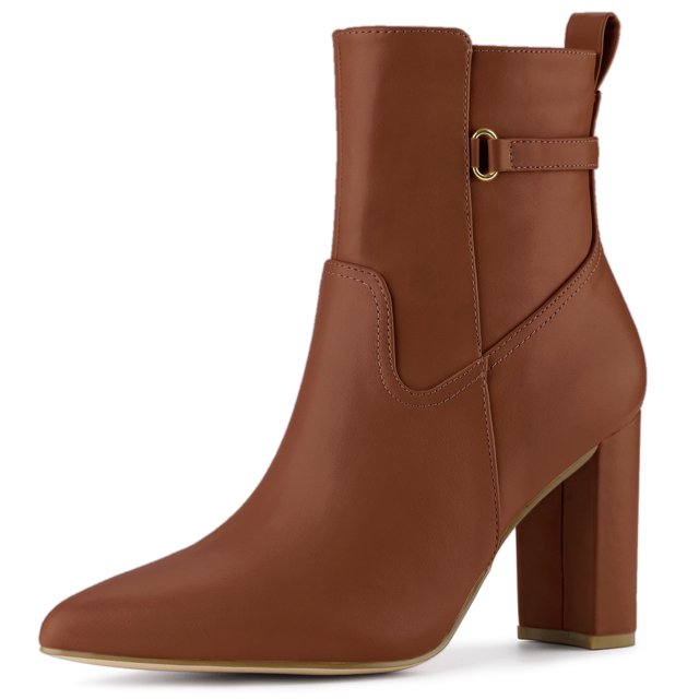 Unique Bargains Bottines à Talons Hauts Blocs à Bout Pointu pour Femmes avec Bride Décorative