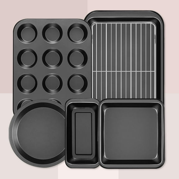 CHEF LANG 6 Pieces Baking Pans Set,Stackable Bakeware Set,Nonstick Baking Sheet Set for Oven,Complete Carbon Steel Bakeware Set,Dishwasher Safe,Balck