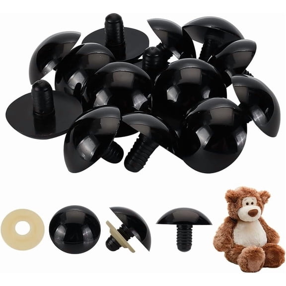 14 Pcs Half Round Craft Eyes 40mm/1.57 inch Black Safety Eyes with Plastic Spacer False Eyes Animals Eyes Cartoon Eyes for Crochet and Stuffed Animals DIY Craft Making Black
