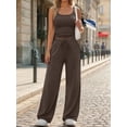 thumbnail image 6 of Women's 2 Piece Lounge Set Spring Outfits - Camisole Top & Wide Leg Pants Deep Coffee S, 6 of 9
