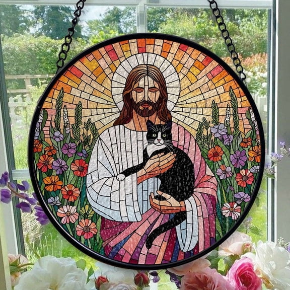 Hanging Stained Glass for Windows Cat - Stained Glass for Windows Cat, Festival Gift Ornament, Year-Round Decorative Piece, Home Wall & Window Art, Brightens Any Space with Light