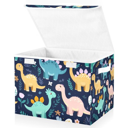 Foldable Fabric Storage Bin With Handle Collapsible Basket Box Storage With Lid Organizer Dinosaurs