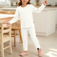 thumbnail image 6 of Kids Ribbed Knit Two Piece Loungewear Set Crew Neck Long Sleeve Top & Elastic Waist Straight Pants, Soft Stretchy Matching Outfit for Homewear Daily Casual Wear White 4-5 Years, 6 of 7