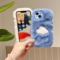 thumbnail image 2 of Compatible with iPhone 15 Plush Furry Case Cute Cloud Pattern Phone Cover for Women Girls Girly Winter Soft TPU Warm Fuzzy Shockproof Protective Phone Cover, Blue, 2 of 6