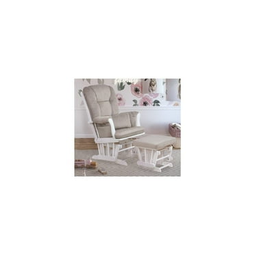 HomeStock Eclectic Exclusivity Glider Chair and Ottoman with Pillow - White - Plush Glider Chair with Matching Ottoman and Pillow, Generous Padding, Smooth Ball Bearing Glides, Ideal for Relaxation