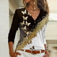 thumbnail image 2 of Mujeres damas imprimir manga larga cremallera cuello en V pulóver blusa Tops camisas Pompotops  gfhjh5233, 2 of 6