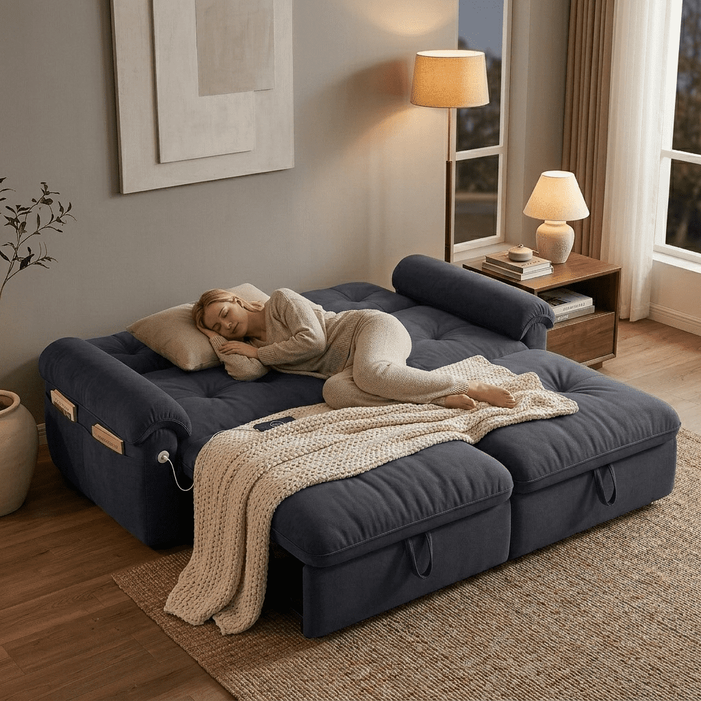 AISWORD 77"W Convertible Sleeper Sofa Bed,Velvet Pull-Out Loveseat Sofa Couch with USB Charging Port & Side Pockets,Modern Living Room Furniture for Small Spaces,Grey