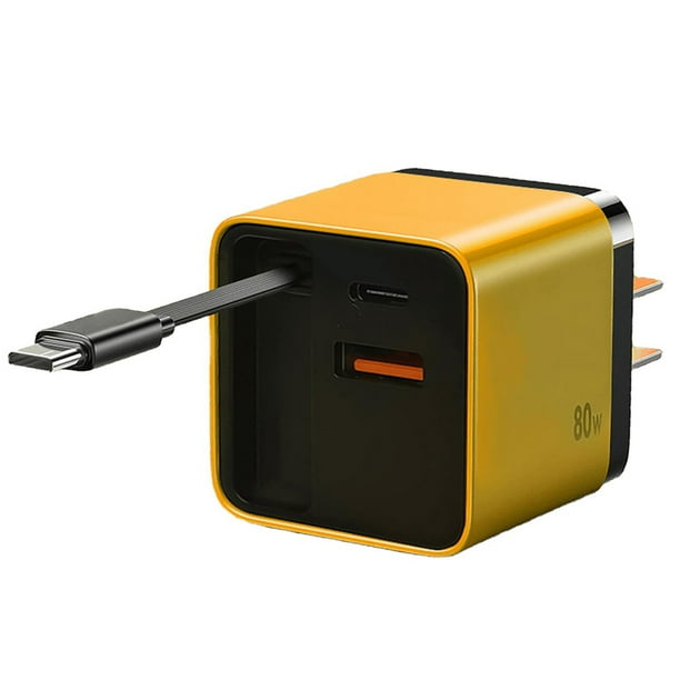 3 en 1 Cargador Ganador Con Cable Tipo C 2 Puertos USB para Teléfonos Inteligentes Laptops () Amarillo