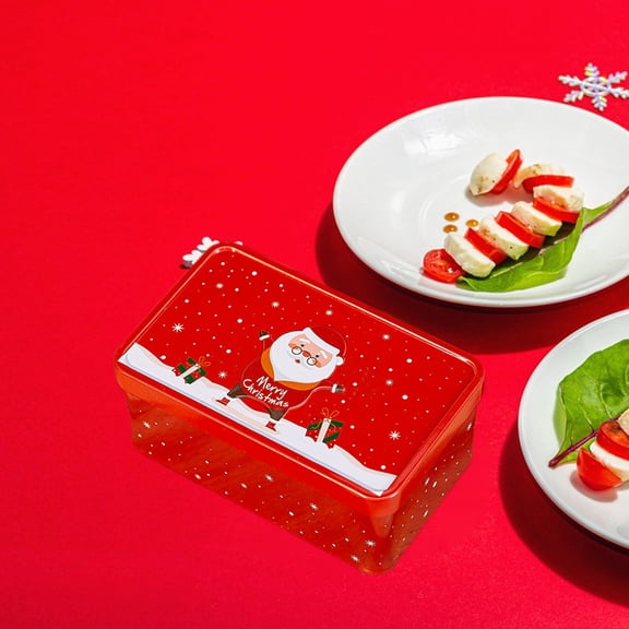 KOYPTL Metal Christmas Storage Box,Christmas Tin Case Packaging Box Square Container with Lid for Cookie Candy Treats Gifts Storage for Xmas Holiday Parties Birthdays and Seasonal Celebrations Design
