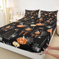 thumbnail image 3 of Manfei Spooky Pumpkin Lantern Fitted Sheet Full,Flying Bat Print Halloween Bed Set,3-Piece,1 Fitted Sheet and 2 Pillowcases, 3 of 6