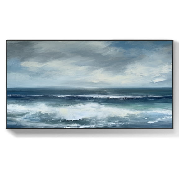 Seascape Canvas Wall Art Original Ocean Oil Painting Seascape Handmade Acrylic Wall Art Blue Sea Waves Wall Decor Gift,Unstretched,Frameless,(41*61cm)16*32Inches