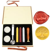 Wax Seal Stamp Kit-Wax Seal Kit With Gold,Silver and Red Wax Sticks,Tree Of Life Wax Stamp,Wax Seal Spoon & Two Tealight Candles In Gift Box
