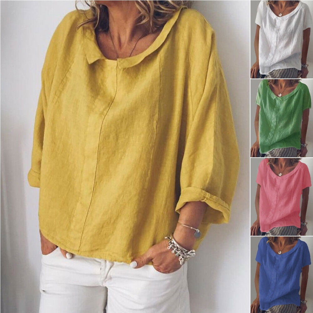 cotton linen tops plus size