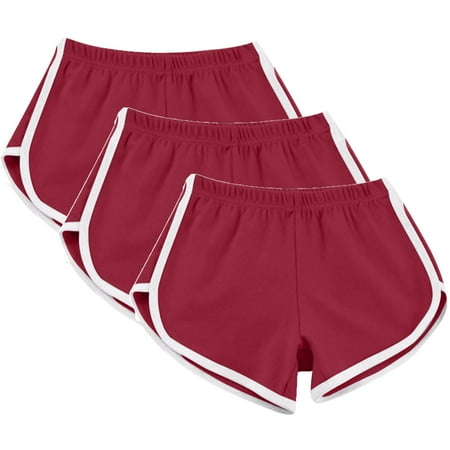 3 Pack Summer Hot Shorts for Women Elastic Waist Cotton Sports Shorts Athletic Yoga Dance Pajama Short Pants (XL  Wine)