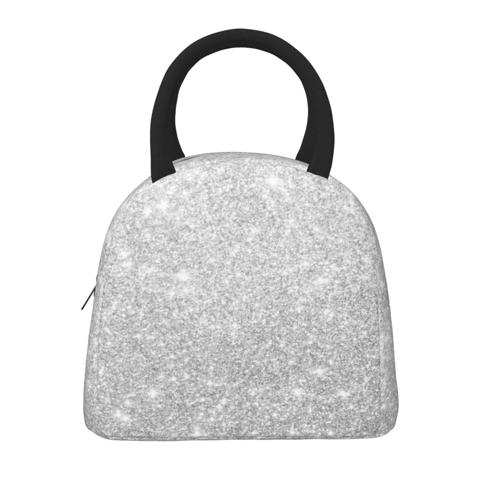 Logiee Silver Glitter Print Lunch Bag for Women & Men,Adult Insulated Lunch Box,Food Lunch Containers,Reusable High Capacity Lunch Tote Bags for Work, Travel, Outdoor