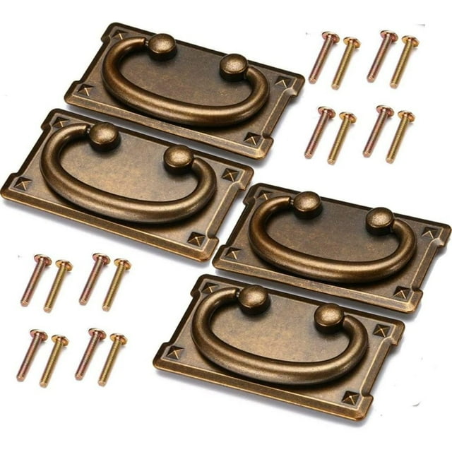 4 tiradores de anillo de bronce para cajón, herrajes para puertas de gabinete, muebles, cajones, herrajes de misión de mano de bronce (4, amarillo)