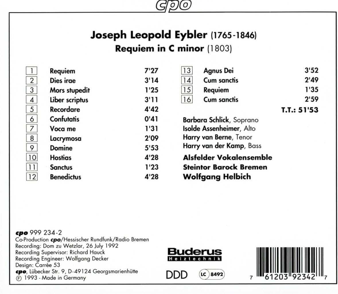 J. Eybler - Requiem in C - Music & Performance - CD