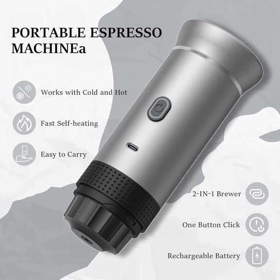 5-CUP Portable Coffee Maker Espresso Machine, Travel Camping Coffee Makers, Mini Battery Portable Espresso Self-Heating Car Coffee Maker With Ground Coffee & NS Capsule