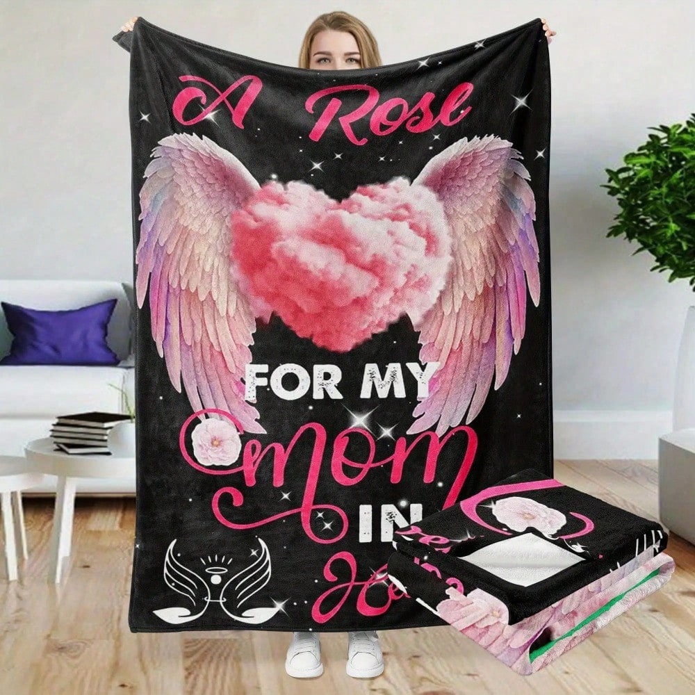 HELLOYOUNG Memorial Blanket for Loss of Mom, Soft Flannel Bereavement Gift with Floral Angel Wings Design, Sympathy Comfort for Family Friends Christmas