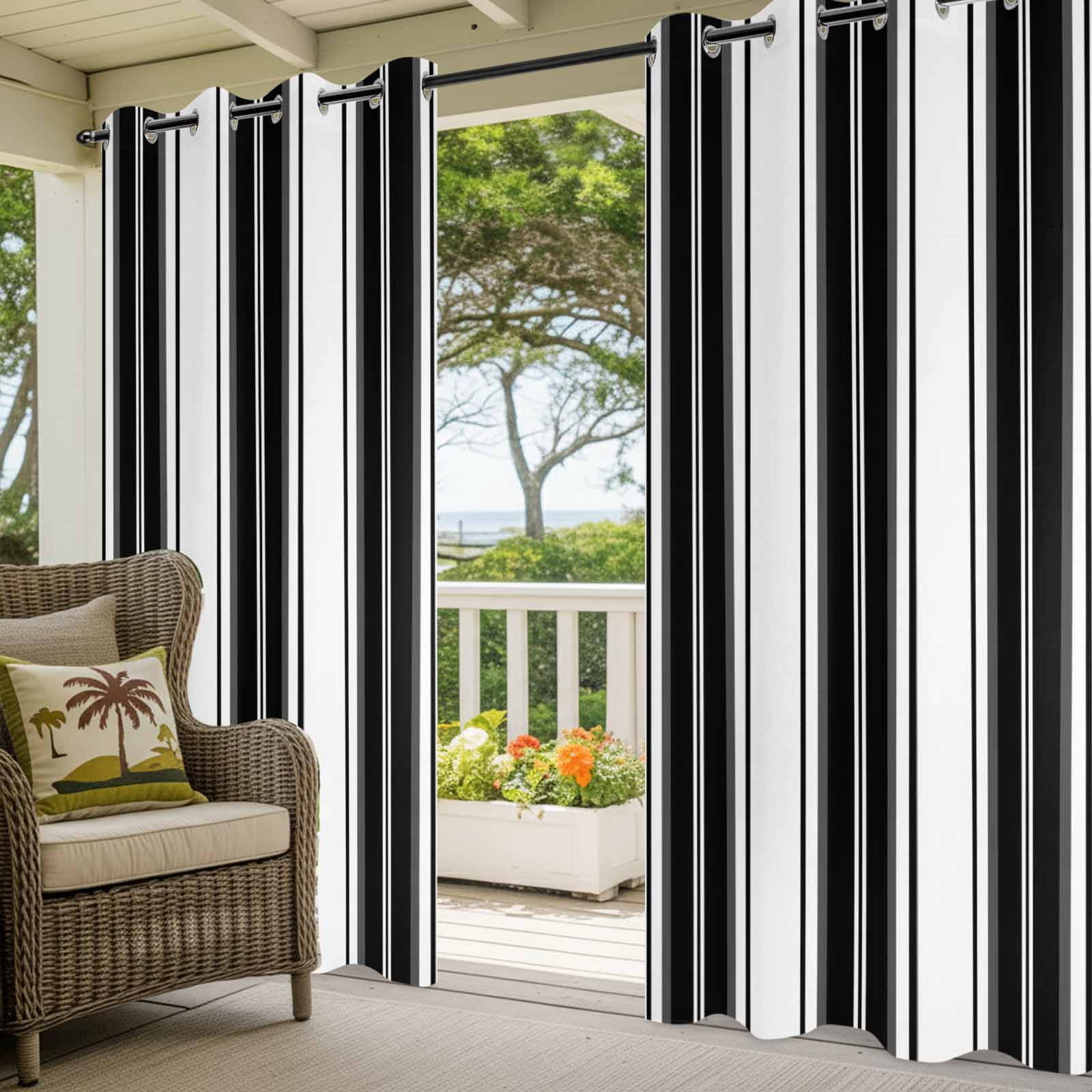Black Striped Outdoor Curtains for Patio, Vertical Stripe Modern Minimalist Sunshade Privacy Drapes Grommet Waterproof Outside Curtains for Porch/Cabana/Balcony 54"x 108", 1 Panel