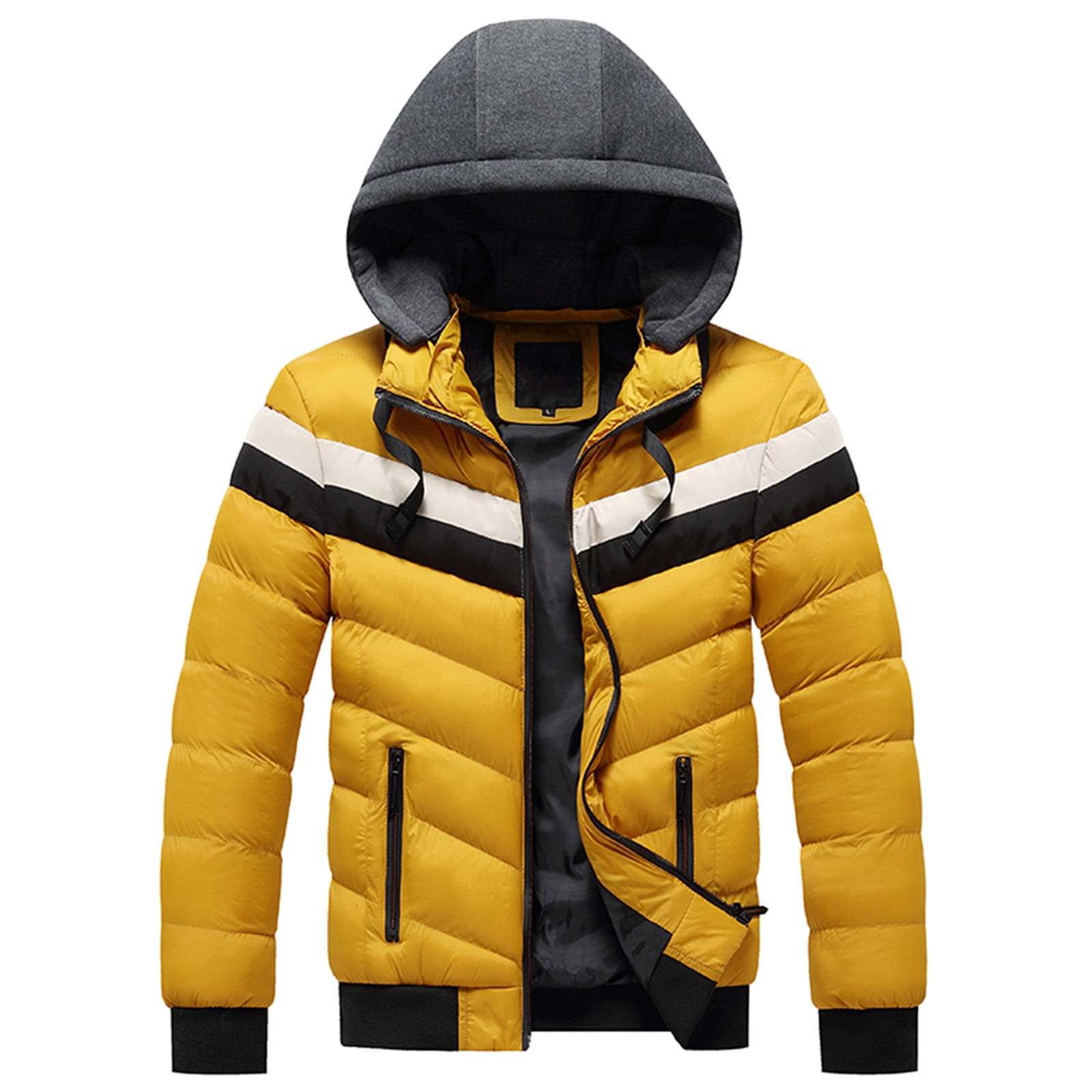 Sleeve Color Matching Jacket Drawstring Hooded Cotton Jacket For Men's