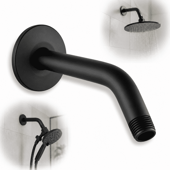 Emlimny 6 Inch Replacement Shower Arm with Flange, Wall Mount Replacement Shower Extension Pipe in Matte Black, for Fixed and Handheld Showerhead Combo, Solid Brass Construction