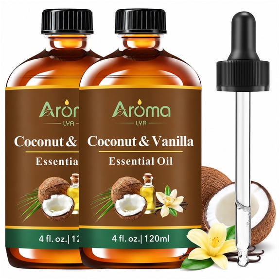 2‑Pack 120ml Coconut & Vanilla Fragrance Oil, Warm Tropical Aroma Oil for Diffuser, Candle and Soap‑Making