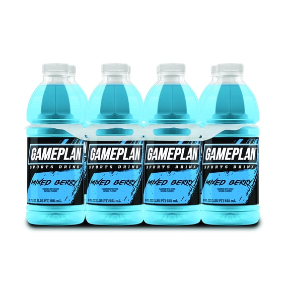 GamePlan® Sports Drink Mixed Berry, 20 fl oz, 8 Pack Bottles
