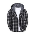 thumbnail image 2 of Mens Plaid Fleece Jacket Dqueduo Men's Flannel Plaid Long Sleeve Hooded Button Front Chest Pocket Casual Shirt Jacket Black XL, 2 of 5
