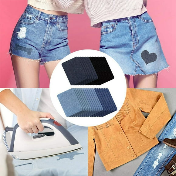 60 Pieces Iron on Fabric Patches Denim Jean Repair Patches Clothing Repair Patch Kit for Jacket Jean Clothes,5 Colour
