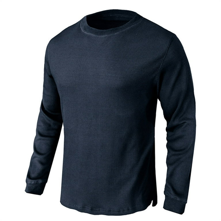 Men's Waffle Ribbed Knitted Pullover Henley Shirt Slim Fit
