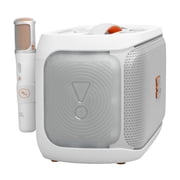 JBL PartyBox On-The-Go 2 - Portable party speaker with one wireless digital mic, handle and a shoulder strap, Dynamic lightshow, Up to 15 hours playtime, Splash proof & Auracast™ (White)