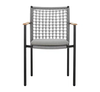 Spruce & Spring Modern Woven Rope Patio Dining Armchair Equipped With Cushion 4 Pieces For Outdoor Space Grey Woven Rope Fabric