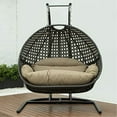 thumbnail image 2 of LeisureMod Modern Charcoal Wicker Double 2-Person Hanging Egg Swing Chair in Brown, 2 of 3