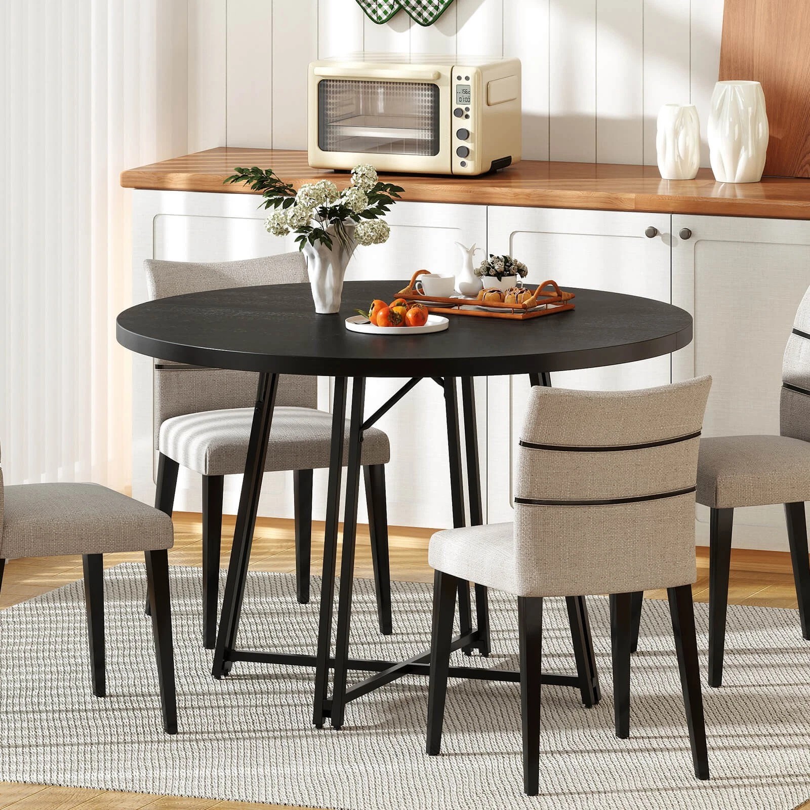 Auranook 47 Inch Dining Table w/8 Metal Supporting Legs & Cross Base for Dining Room