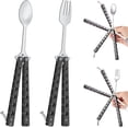 thumbnail image 1 of 2 Pcs Butterfly Fork And Spoon Set, Tactical Butterfly Spoon Folding Stainless, 1 of 5