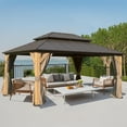 thumbnail image 6 of Domi 10'x14' Cedar Wood Gazebo with Double Roof Steel Hardtop,Solid Wood Frame Gazebo,Curtains and Netting Included for Garden, Backyard, 6 of 9