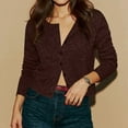 thumbnail image 3 of Women's Knitted Cardigan Short Knit Round Neck Open Front Sweater Button Down, Elegant and Casual, Ideal for Office and Everyday Outings,Brown,M, 3 of 5