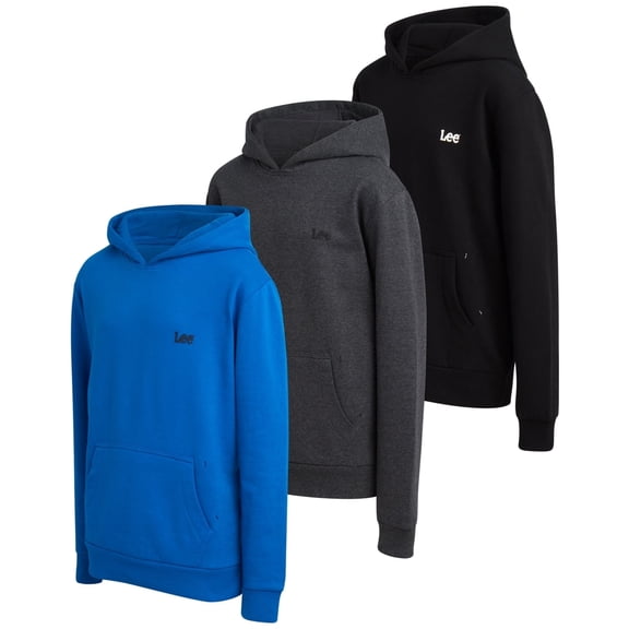 Lee Boys' Pull Over Hoodie - 3 Pack Soft and Cozy Plain Hooded Sweatshirt for Boys (Sizes: S-XL)