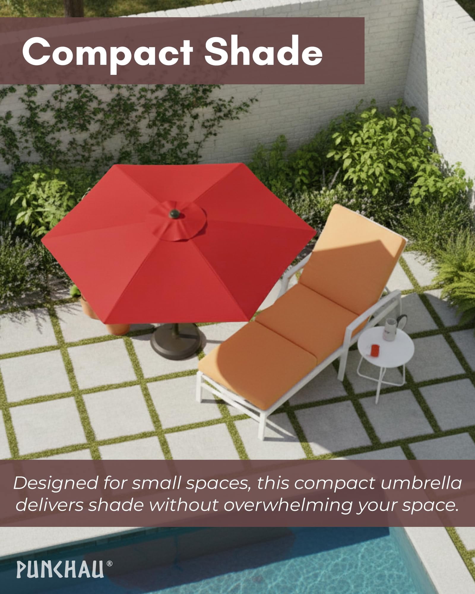 Punchau 6 Ft Outdoor Patio Umbrella, Easy Open/Close Crank and Push Button Tilt Adjustment - Wine Red Burgundy Market Umbrellas