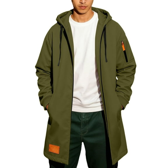 Mrmaere Men's Hooded Longline Coat with Pockets Casual Fashion Windproof Jacket for Daily Wear & Outdoor Activities Army Green L