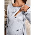 thumbnail image 6 of Multicolor Polka Dot Bow Print Nursing-Friendly Crew Neck Long Sleeve Top And Pants Maternity Pajama Set, 6 of 7